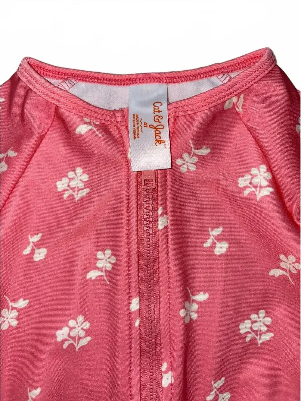 NEW! Cat & Jack Girls' 4T Coral Pink Floral Long Sleeve Swim Suit